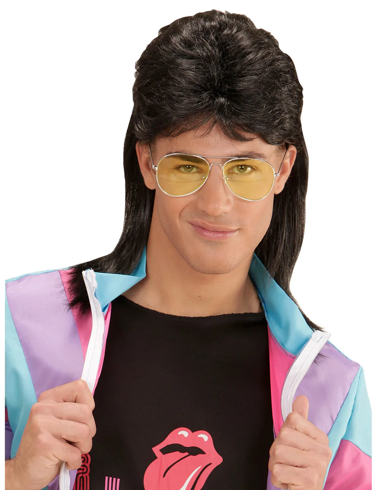 Er Jahre Vokuhila Perücke mit Brille schwarz-gelb - Widmann - FashionsVida