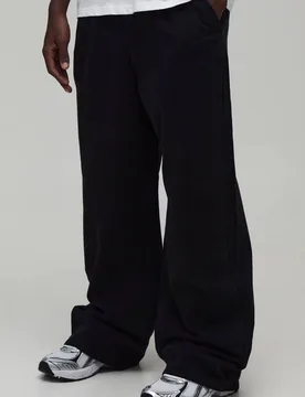 Herren Wide Fit Hose mit Halbem & Halbem Bund aus gewaschenem Twill Black Größe 2XL - boohooMAN - FashionsVida