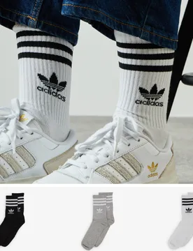 Chaussettes X3 Crew 3 Stripes blanc/noir/gris 43/45 - ADIDAS ORIGINALS - FashionsVida