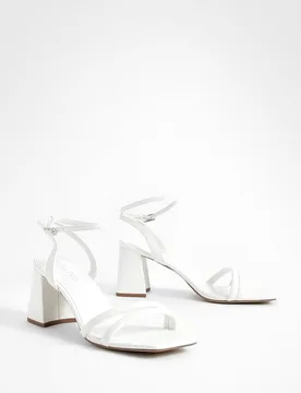 Womens Padded Strap 2 Part Mid Block Heels - White - Size Uk 7 - Boohoo - FashionsVida