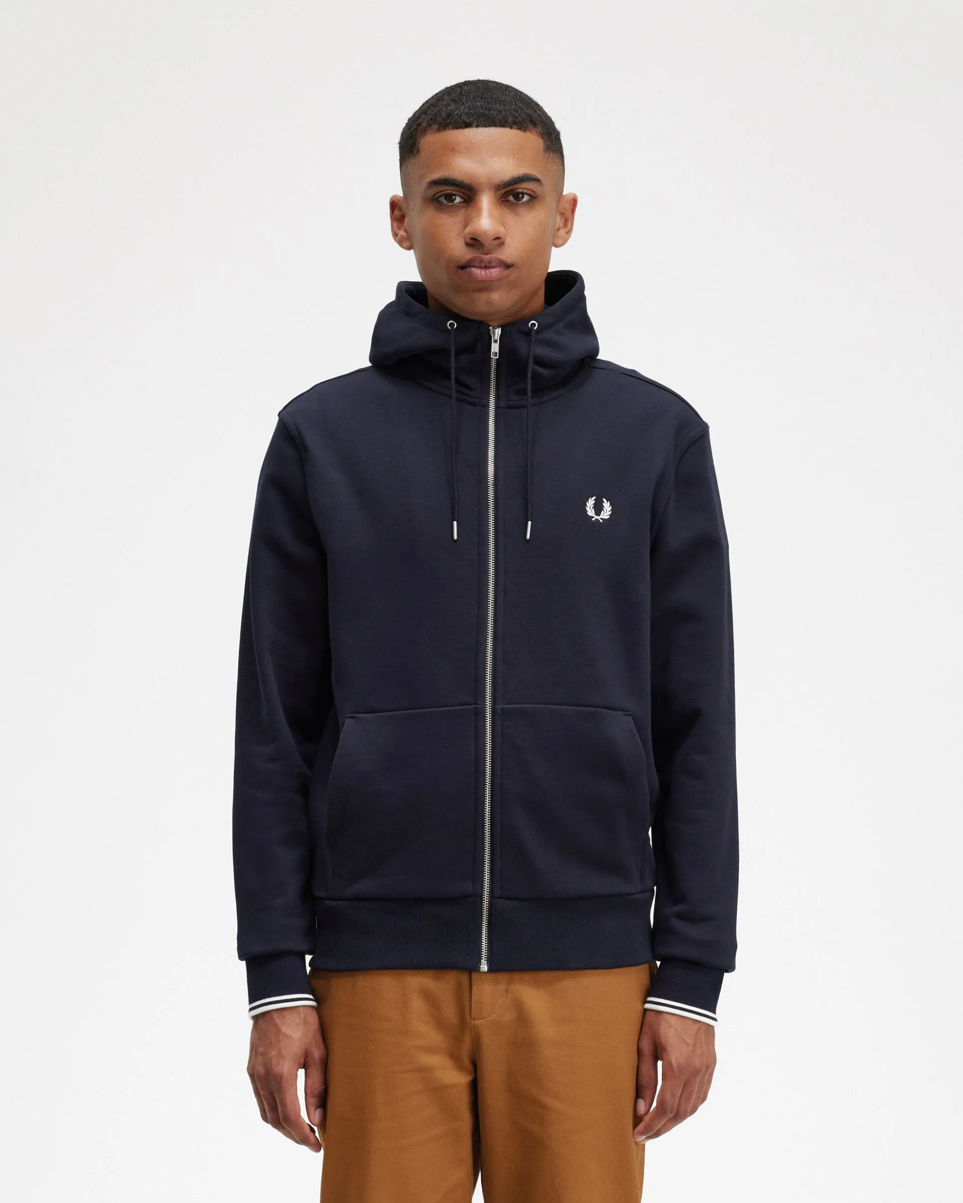 Felpa blu con cappuccio e chiusura zip - Fred perry - FashionsVida