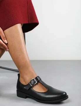Women's 'Tahlia' Wide Fit Girl's School T-Bar Buckle Mary Jane Shoes in Black Size: 5E - Black - Size: 5E - Where's That From - FashionsVida