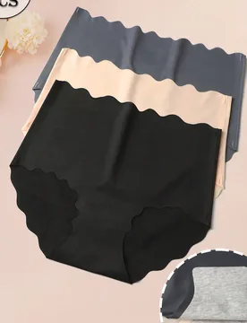 Set de 3 bragas de mujer con cintura alta, ribete de volantes y sin costuras, bragas tipo bikini suaves y transpirables, ropa interior de unicolor - Shein - FashionsVida