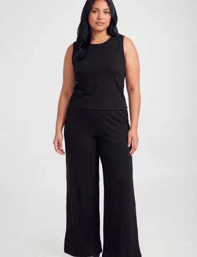 Womens Plus Rib Button Top And Trouser Co-Ord - Black - Size 28 Uk - Boohoo - FashionsVida