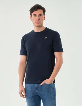 T-shirt blu mezza manica con logo scritta piccola sul petto - Blauer - FashionsVida