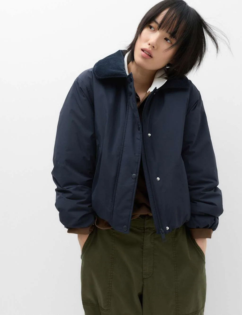 Thermowarmth™ Cord Collar Short Padded Jacket Midnight Navy female - M&S - FashionsVida