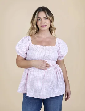 Maternity Pure Cotton Gingham Blouse Light Pink Mix female - JoJo Maman Bébé - FashionsVida