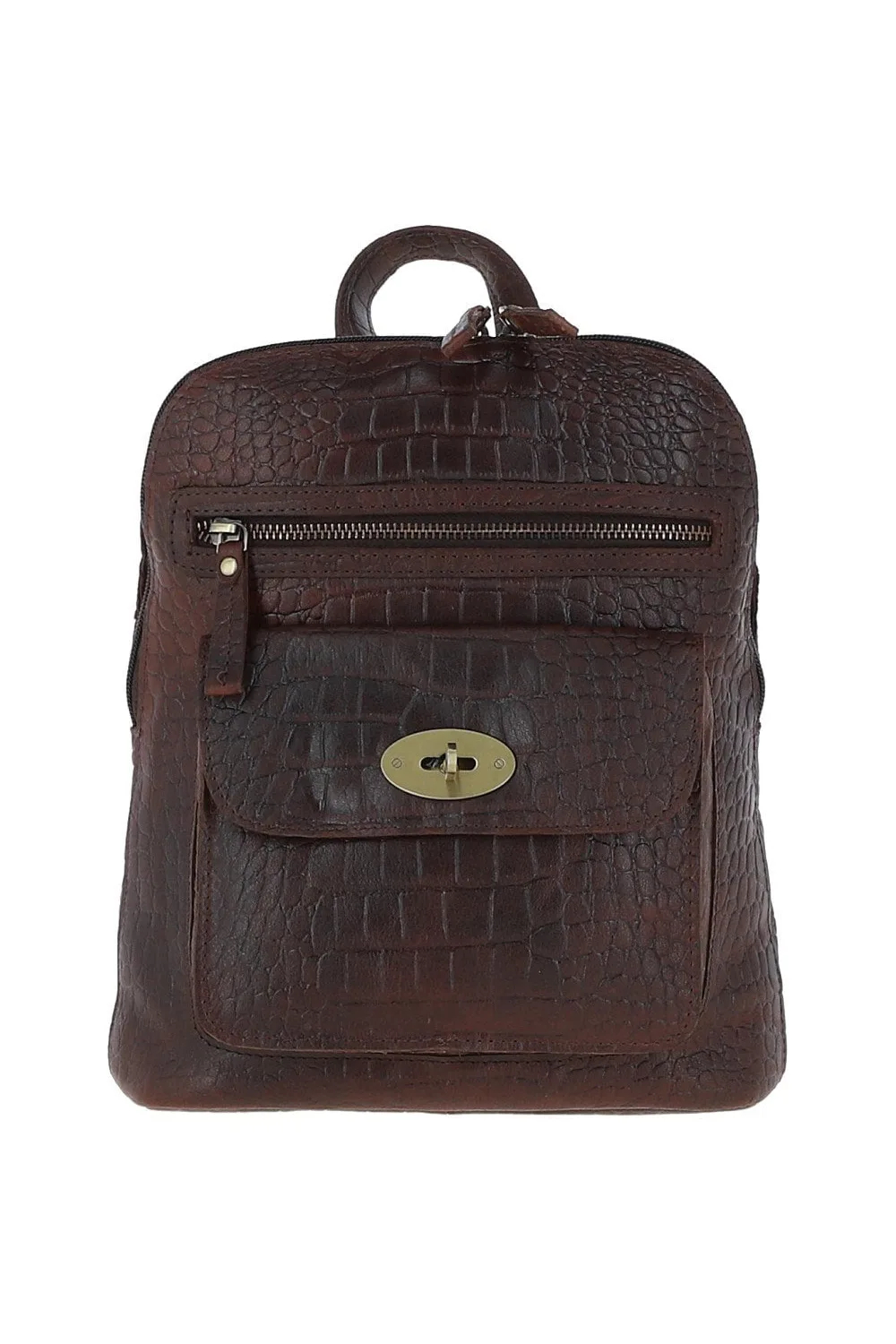Womens 'Bonfanti' Croc Print Real Mini Backpack - Brown - One Size - Ashwood Leather - FashionsVida