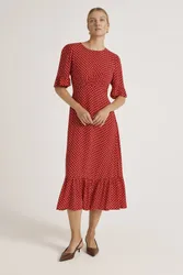 Sylvie Polka Dot Midi Dress - Red - Size: 24