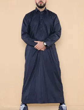 Mens Navy Thobe Jubba Saudi Ramadan Eid Islamic Kaftan Kaudara Arabic Jubbah - Size 60 - Thobez - FashionsVida