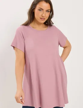 Women's Ribbed Swing T-Shirt in Light Pink Size: 16 - Light Pink - Size: 16 - Yours - FashionsVida
