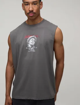 Herren Anthrazitfarbenes Übergroßes Renaissance-Mikrodruck-Trägershirt Charcoal Größe Small - boohooMAN - FashionsVida