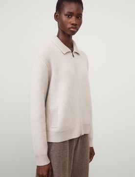 Aleya Double-Face Cashmere Cardigan with Elegant Collar and Two-Way Zip
