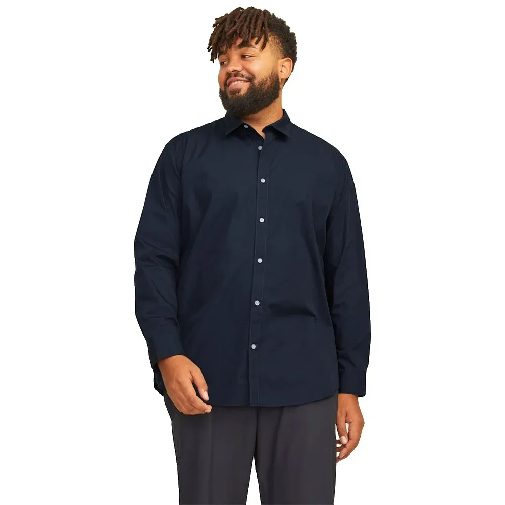 Camicia A Maniche Lunghe Joe Plain Plus Size Navy Blazer 7XL - Jack & jones - FashionsVida