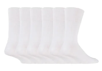 Mens 6 Pack Non Elastic Diabetic Socks With Hand Linked Toe Seams - White Cotton - Size Uk 6-11