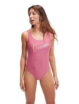 Logo Deep U-back Swimsuit Hot Mauve / Pumpkin Spice / Marine Blue UK 38 Women - Speedo - FashionsVida