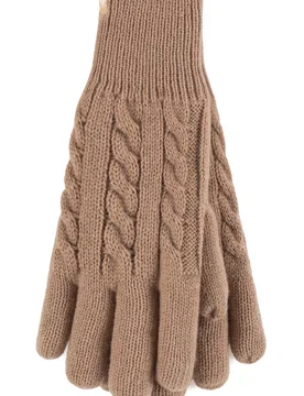 Women's 1 Pair SOCKSHOP Willow Cable Gloves Beige S/M - Brown - Size: Small - Heat Holders - FashionsVida