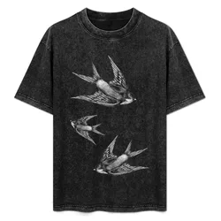 Birds T-Shirt Basic Solid Color Short Sleeve Cotton Top