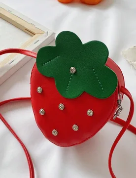 Pieza Bolso bandolera mini de cuero PU con cierre de cremallera, diseño lindo y de moda con fresa de strass para uso diario - Shein - FashionsVida