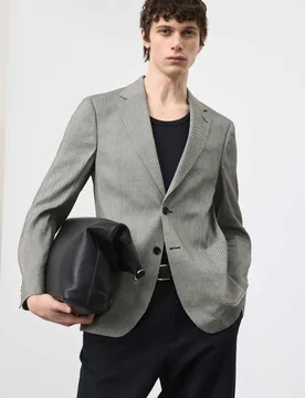 Linen Blend Textured Blazer Khaki male - Autograph - FashionsVida