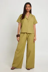 Womens Linen Look Short Sleeve Shirt - Green - Size 10 Uk
