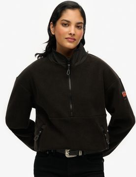 Superdry Women's Active Fleecepullover mit Halbem Reißverschluss Schwarz - Größe: 38