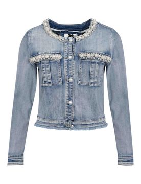 Giubbino Di Jeans Con Ricamo Perle
