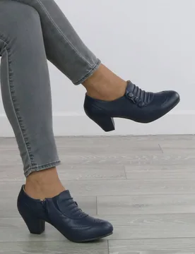 Women's Mid Cuban Heel Brogue Buttoned Ankle Boots Shoe Boots in Navy Size: 7 - Navy - Size: 7 - Ajvani - FashionsVida