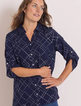 Women's Geometric Foil Print Blouse in Navy Size: 18 - Navy - Size: 18 - Anna Rose - FashionsVida