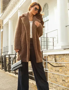 Women's Luxury Teddy Bear Fur Coat in Brown Size: 10 - Brown - Size: 10 - DOUBLE SECOND - FashionsVida