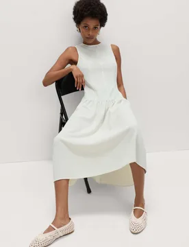 Midaxi Waisted Dress Cream female - M&S - FashionsVida