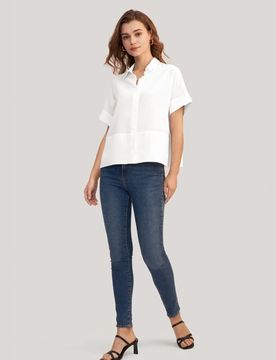 T Shirt En Soie Manches Courtes, Bouton Classique 100% Soie Crêpe De Chine Température Réglable Chemises XS