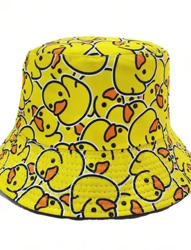 Pieza Sombrero de cubo con estampado de pato de doble cara de moda para mujer, adecuado para uso al aire libre, accesorio de playa para mujer, sombrer - Shein - FashionsVida