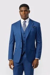 Mens Single Breasted Two Button Tailored Suit Jacket - Blue Wool - Size 38 (Chest)
