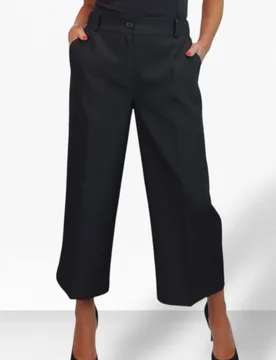 Women's Wide Leg Cropped Tailored Trousers in Black Size: 14 - Black - Size: 14 - Paulo Due - FashionsVida