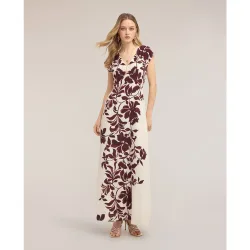 Vestido largo de viscosa con estampado largo largo cierre con cremallera