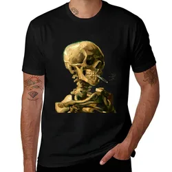 Skull of a Skeleton with Burning Cigarette (Kop van een skelet met brandende sigaret) T-Shirt Daily Work Short Sleeve Top