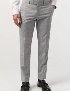 Mens Flat Fronted Slim Fit Suit Trousers In Silver - Size 38 Short - Antique Rogue - FashionsVida