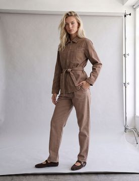 Giacca in denim con cintura - beige