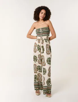 Strapless Elasticated Printed Jumpsuit - M/L / KHAKI - female - Blue Vanilla - FashionsVida