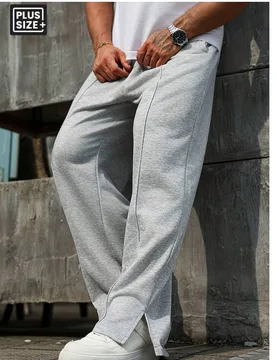 XL Pantalones de chándal de talla grande para hombres, estilo cargo con bolsillos grandes, pierna recta, ligeramente elásticos, adecuados para depor - Shein - FashionsVida