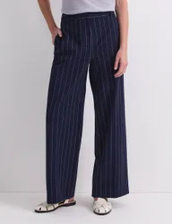 Pinstripe Wide Leg Trousers Navy female