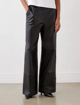 Leather Wide Leg Trousers Black female - Finery London - FashionsVida