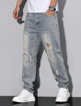 Jeans casuales con bolsillo delantero y rotos, estilo emo - Shein - FashionsVida