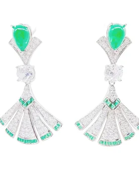 Women Vintage Fan Drop Earrings S925 Silver Needle Sparkling Emerald Zircon Party Jewelry - Aliexpress - FashionsVida