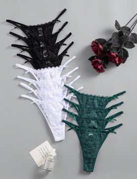 Set de 12 unidades de conjunto de lencería sexy de tanga de encaje romántico para mujer, surtido de colores