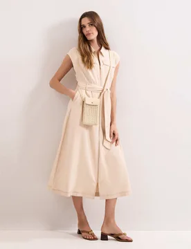 Lyocell Rich Belted Midi Shirt Dress Stone female - Phase Eight - FashionsVida