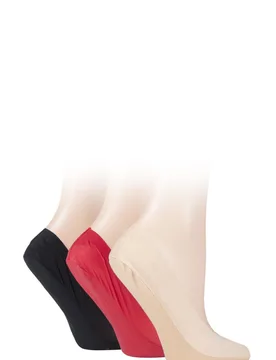 Pair Black / Natural / Red Smooth Nylon Shoe Liners Ladies 4-8 Ladies - - Multi Coloured - Size: Small - SockShop - FashionsVida