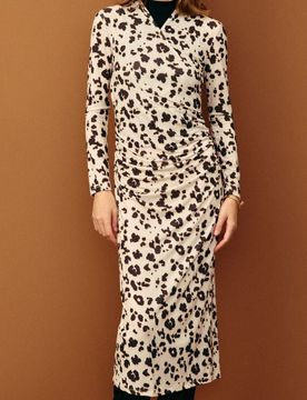 Abito con stampa leopardata e arricciature - multicolor