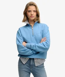 Superdry Damen Baumwolle Gesticktes Logo Essential Pullover Mit Reißverschluss, Blau - Größe: 42